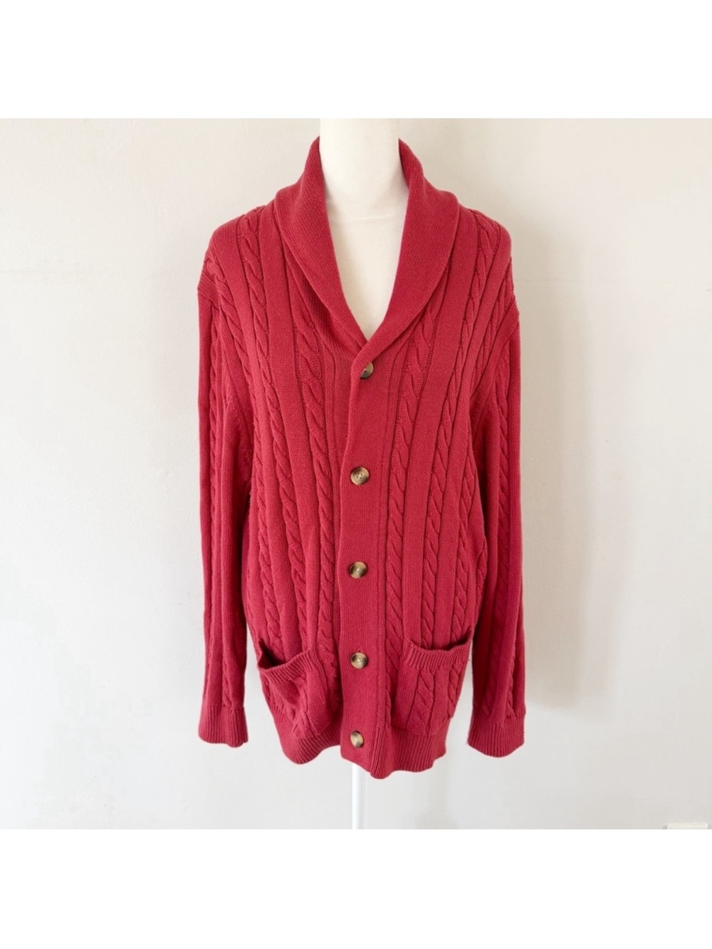 Crown Ivy Women Fisherman Cable Knit Cardigan Shawl Collar Medium Classic Cabin